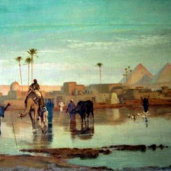 Crossing the river with the camels